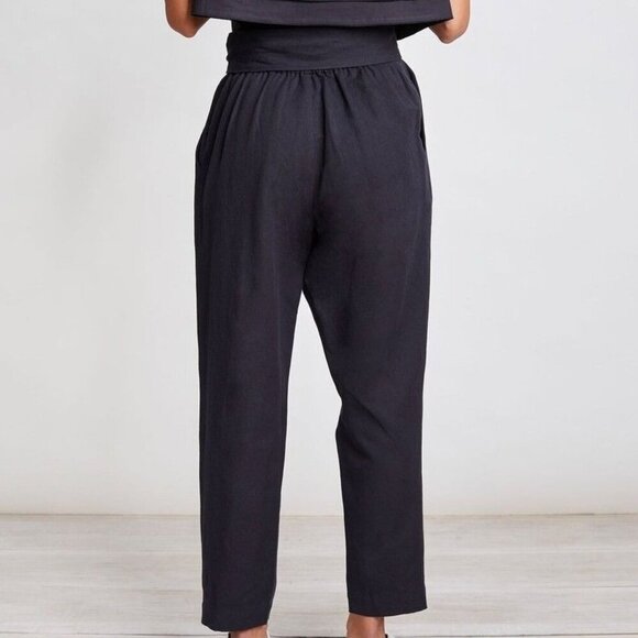 APiece Apart Isa Wrap Elasticated Waist Dark Blue Pleat Front Tapered Trousers - Picture 3 of 14